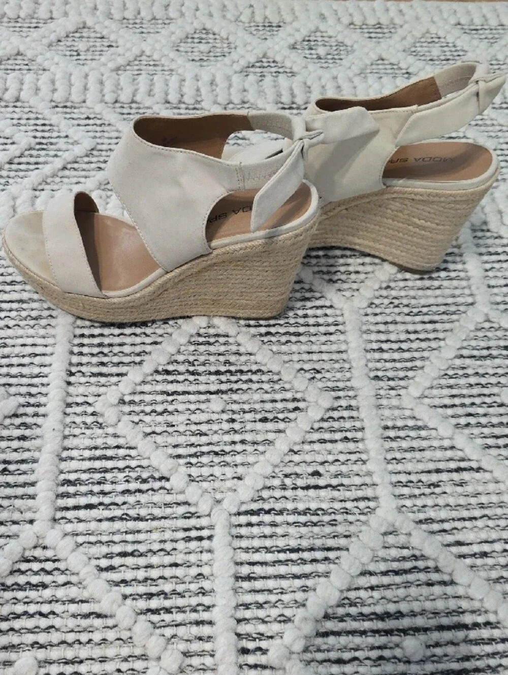 Moda Cream Espadrille Wedge Sandals with Ankle Tie